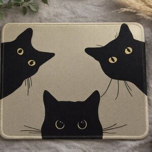 Cute Black Cat Mouse Pad  - Neutral Beige